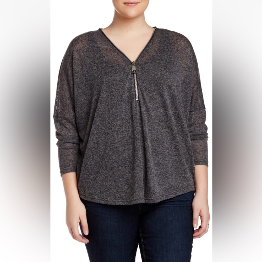 Joan Vass Gray Blouse With Metallic Front Closure Long Sleeve Smart Casual Style